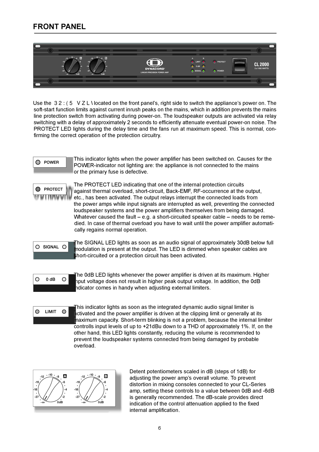 Dynacord CL 2000, CL 1200 owner manual Front Panel 