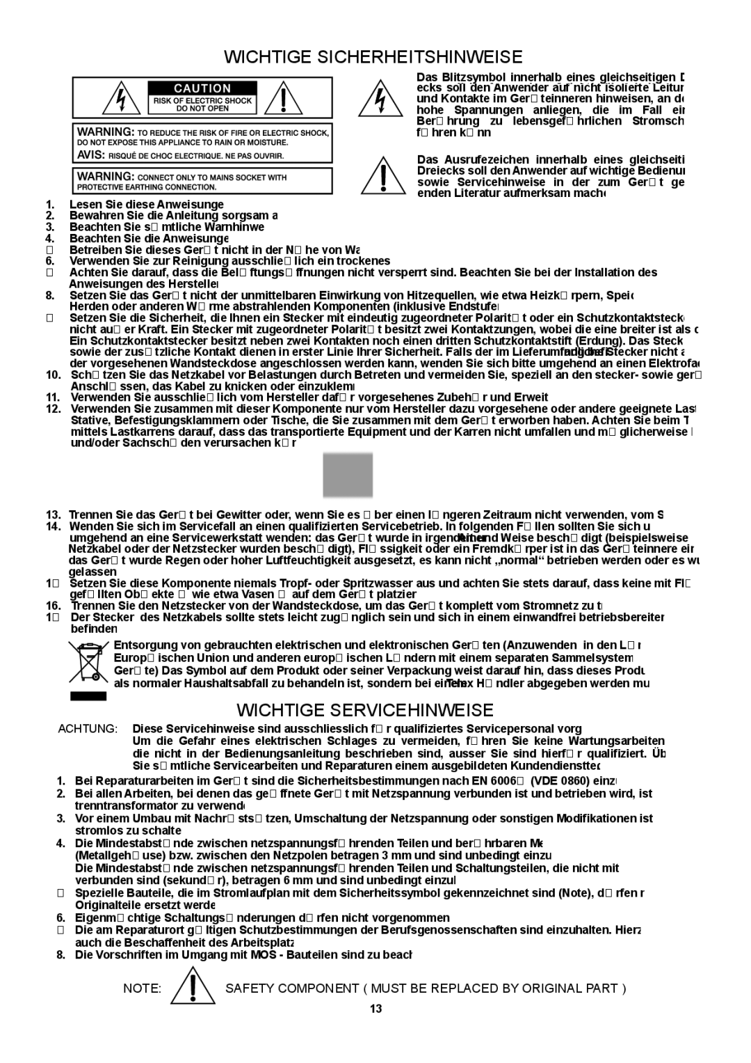 Dynacord CL 800 owner manual Wichtige Sicherheitshinweise 