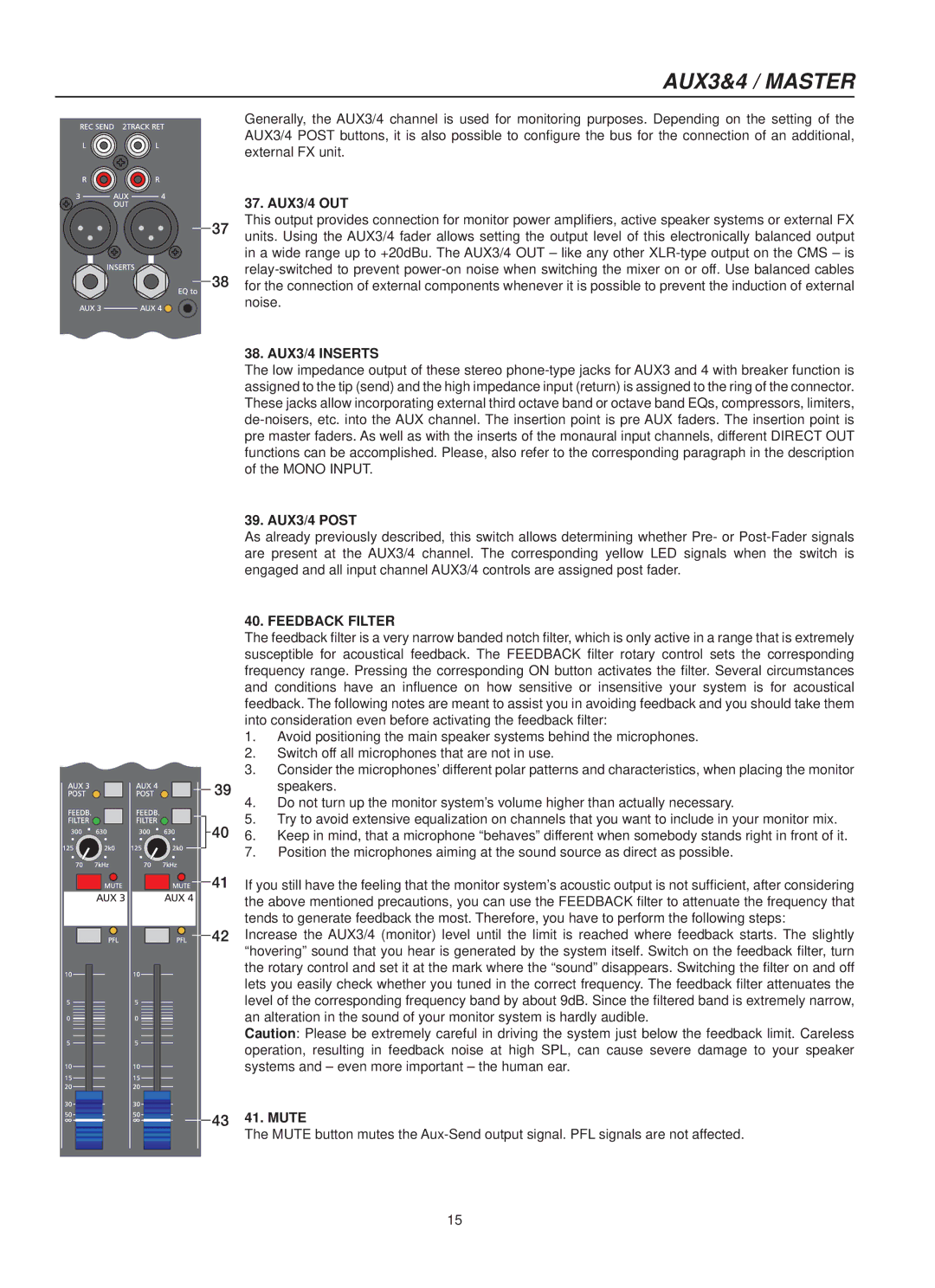 Dynacord CMS 1000, 1600, 2200 owner manual AUX3&4 / Master, AUX3/4 OUT, AUX3/4 Inserts, AUX3/4 Post, Feedback Filter 