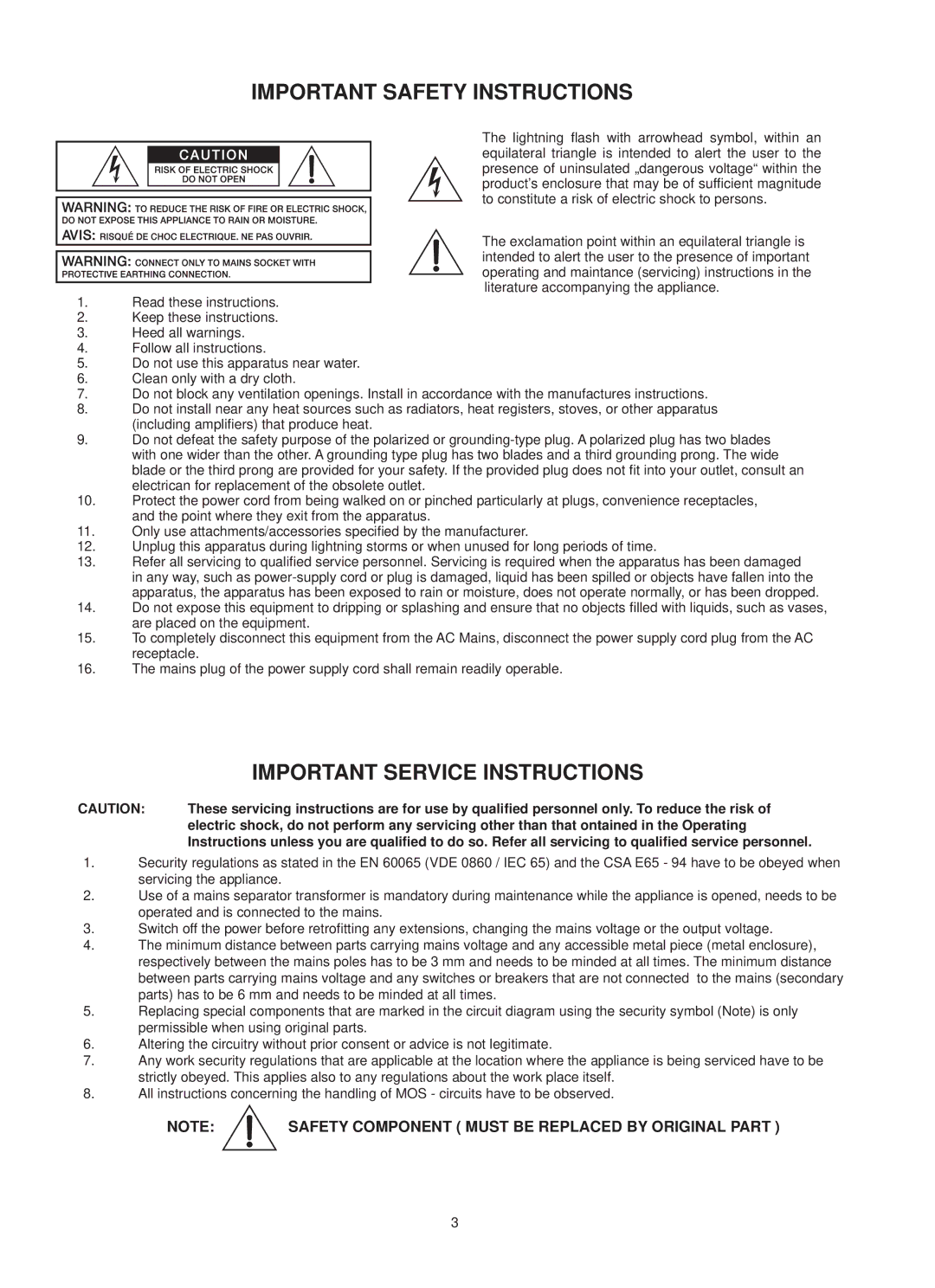 Dynacord CMS 1000, 1600, 2200 owner manual Important Safety Instructions 