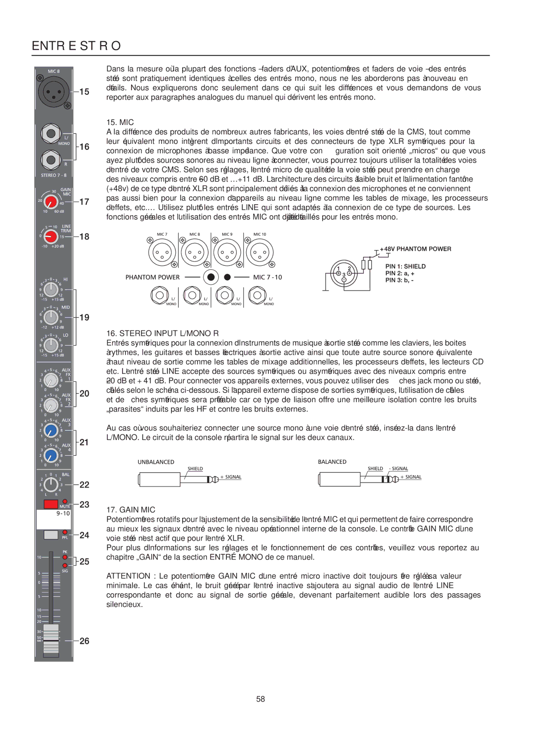 Dynacord 1600, CMS 1000, 2200 owner manual Entrée Stéréo, Mic 