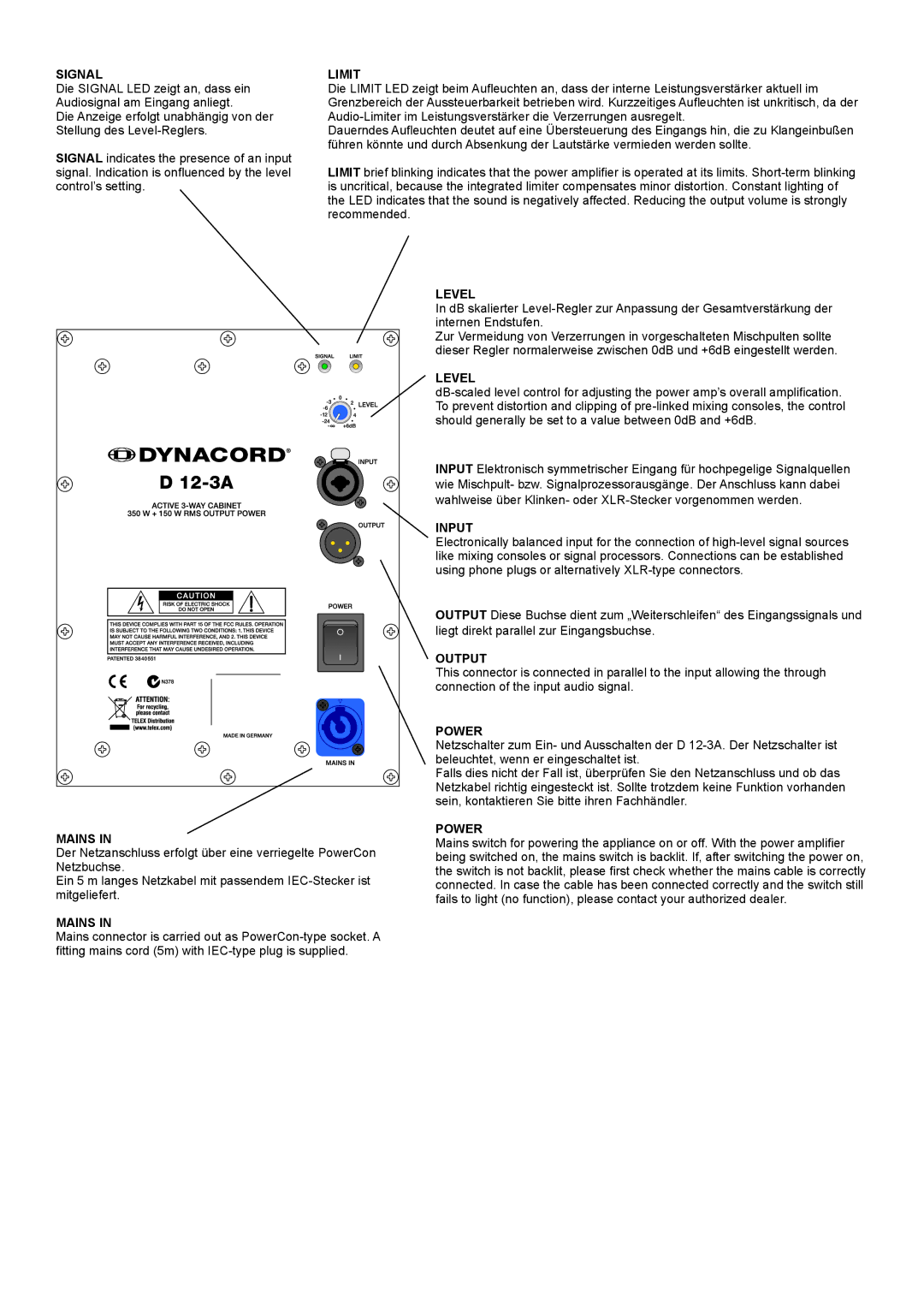 Dynacord D 12-3A specifications Signal Limit 