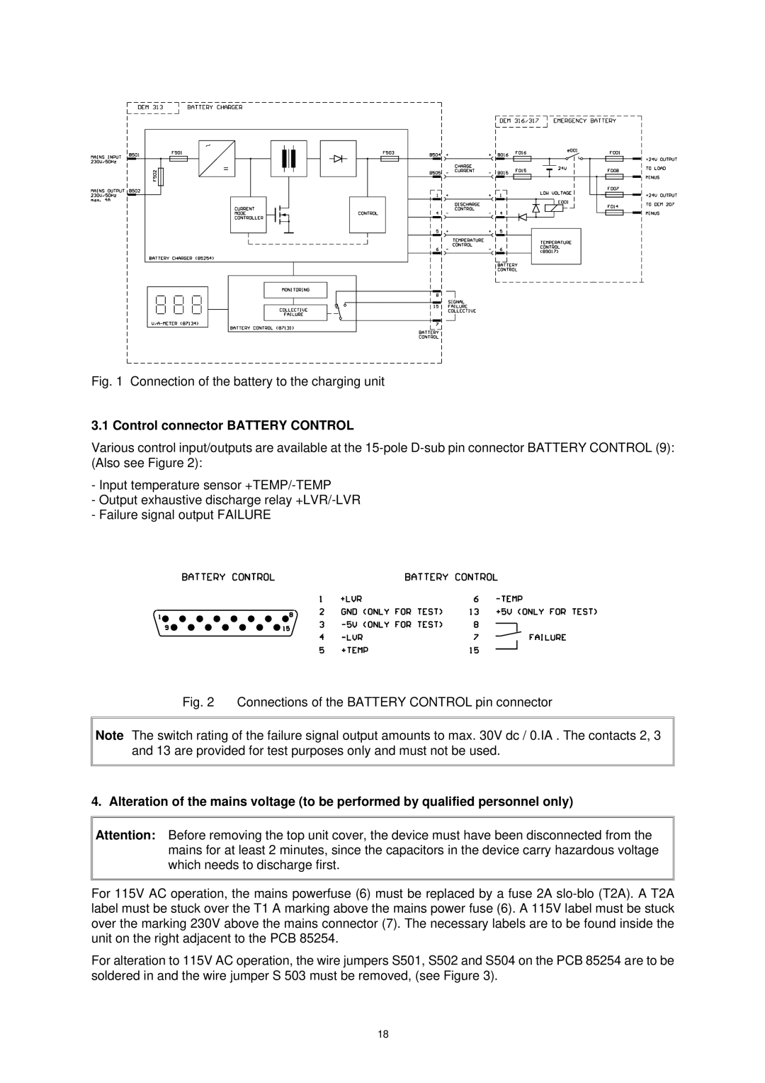 Dynacord DEM 313 owner manual Connection of the battery to the charging unit, Control connector Battery Control 