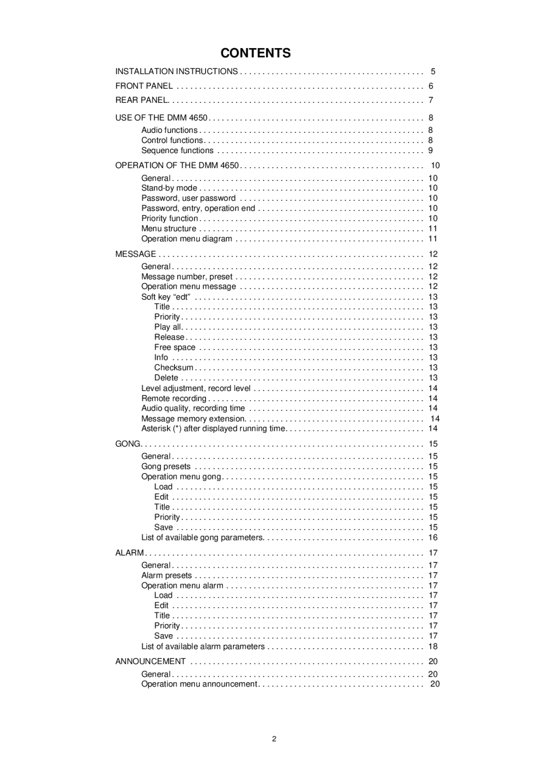 Dynacord DMM 4650 owner manual Contents 