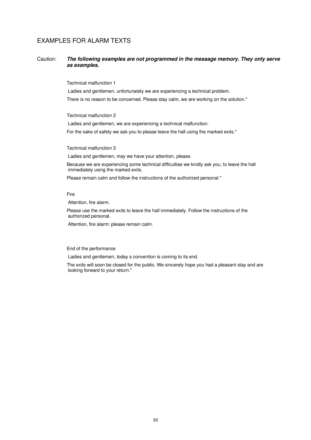 Dynacord DMM 4650 owner manual Examples for Alarm Texts 