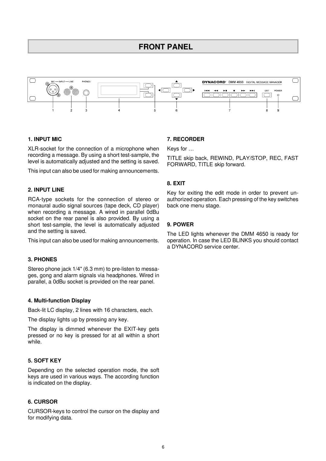 Dynacord DMM 4650 owner manual Front Panel, Multi-function Display 