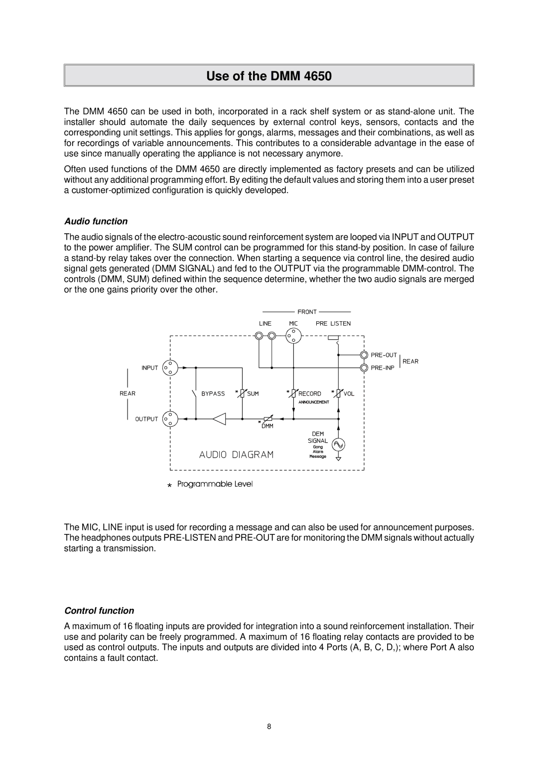 Dynacord DMM 4650 owner manual Use of the DMM 