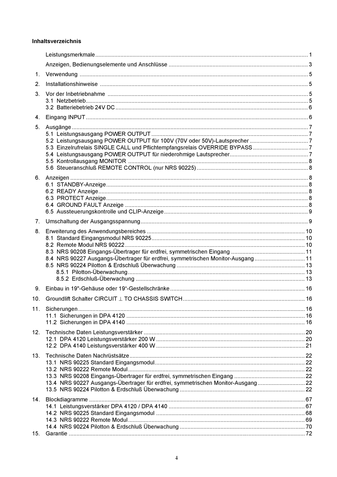 Dynacord DPA 4140, DPA 4120 owner manual Inhaltsverzeichnis 