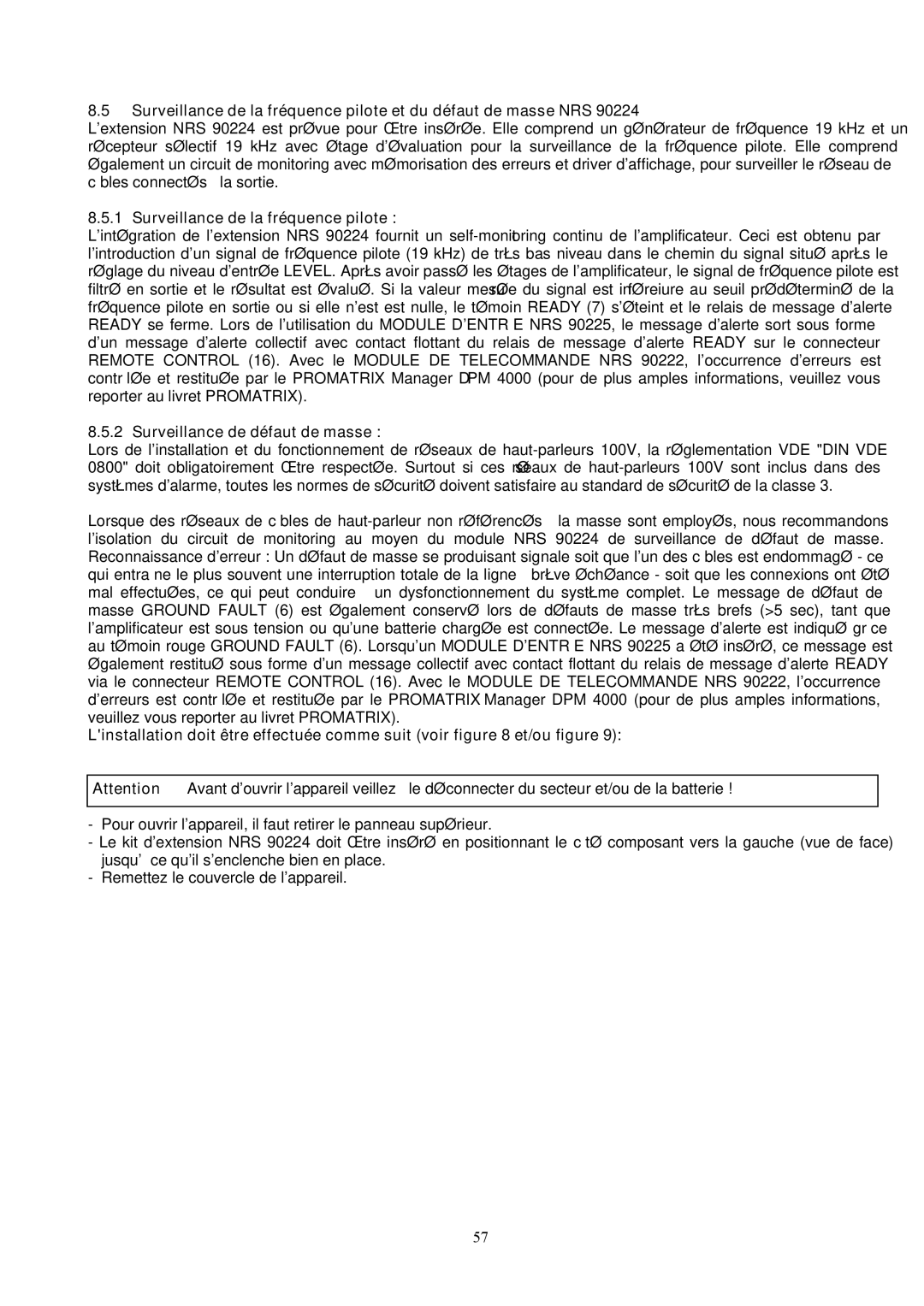 Dynacord DPA 4120, DPA 4140 owner manual Surveillance de la fréquence pilote, Surveillance de défaut de masse 