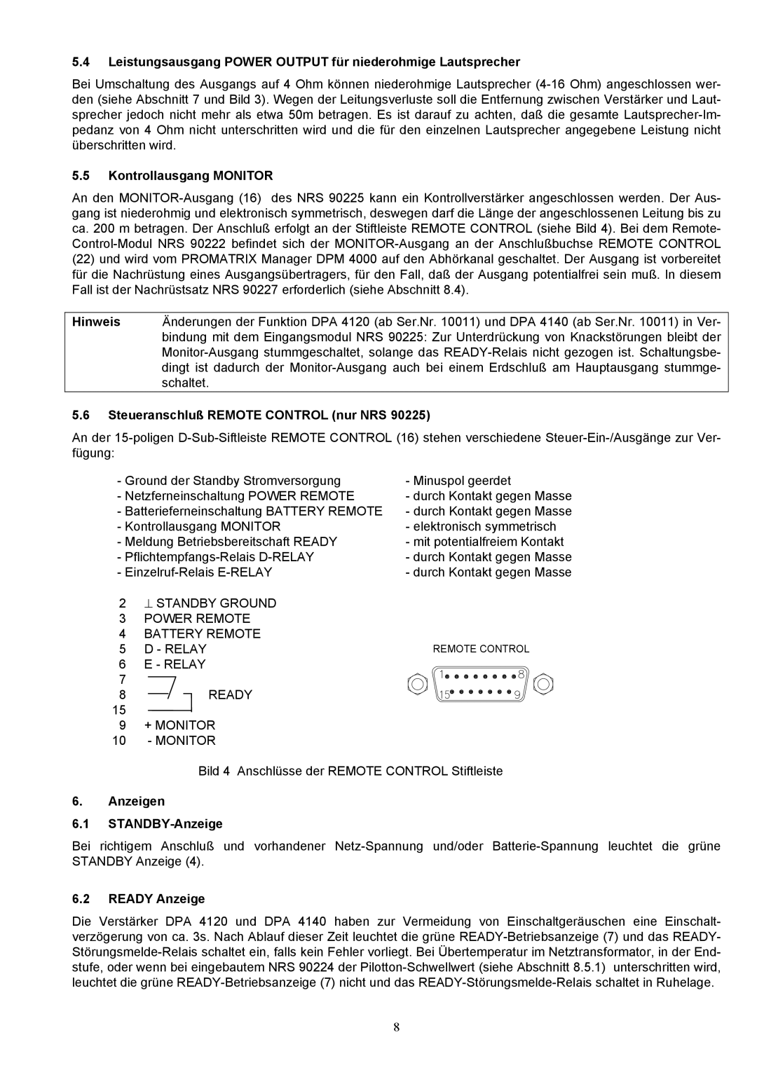 Dynacord DPA 4140 Leistungsausgang Power Output für niederohmige Lautsprecher, Kontrollausgang Monitor, Ready Anzeige 