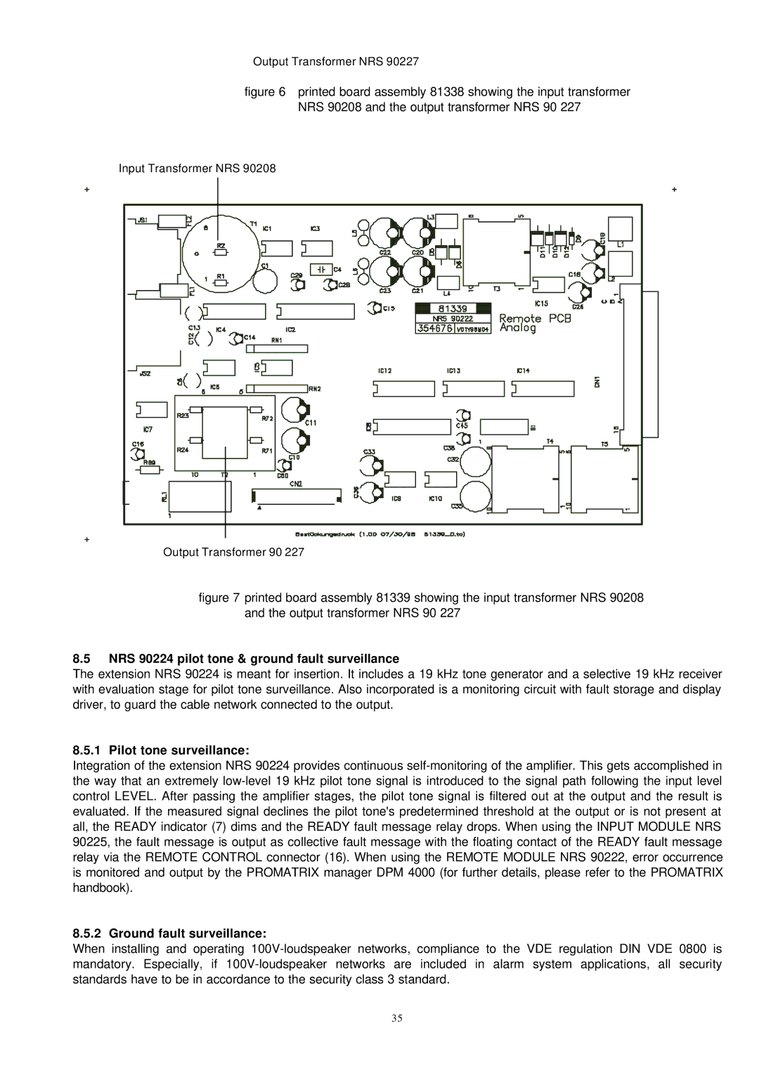 Dynacord DPA 4120 NRS 90224 pilot tone & ground fault surveillance, Pilot tone surveillance, Ground fault surveillance 