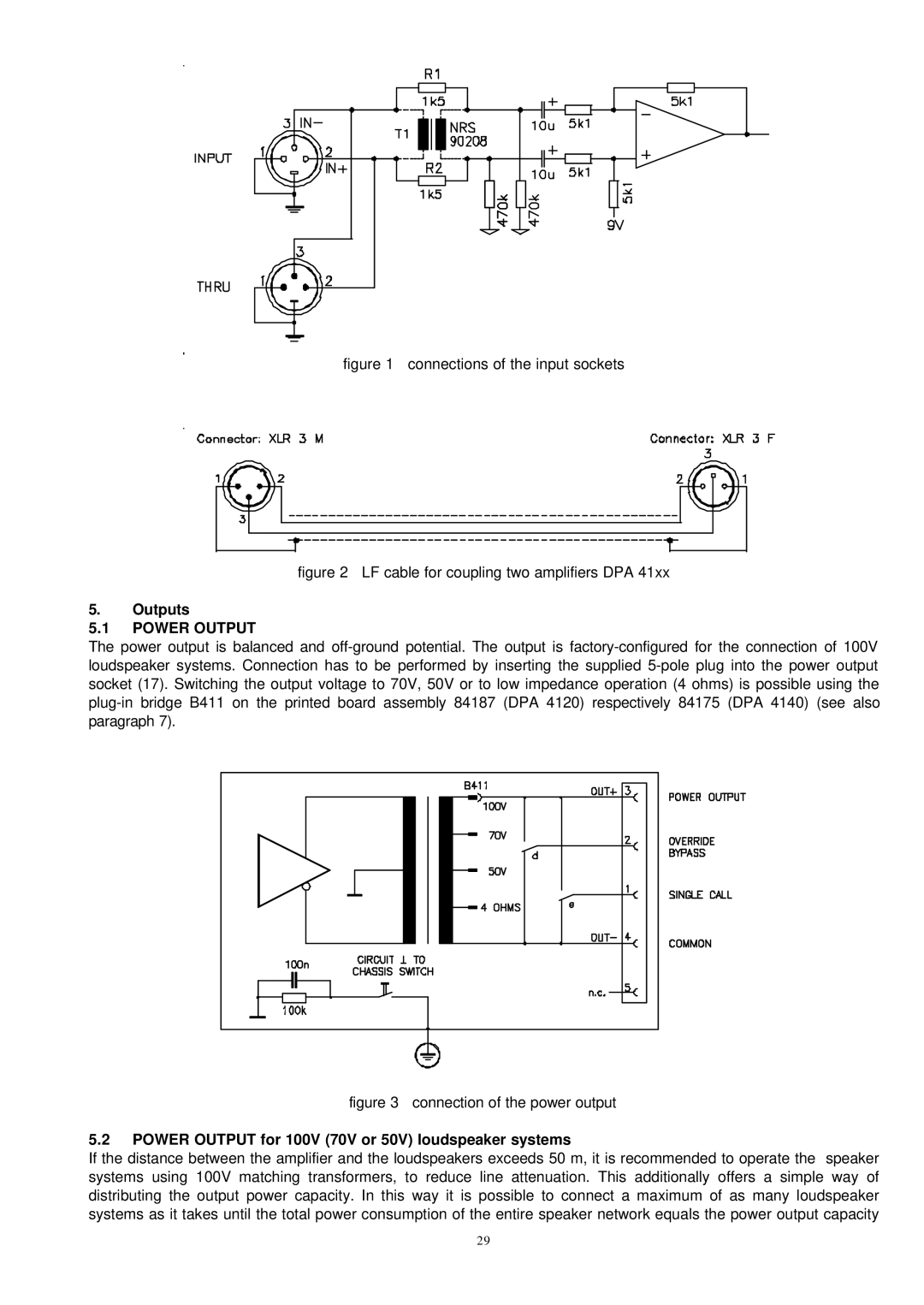 Dynacord DPA 4120, DPA 4140 owner manual Outputs, Power Output for 100V 70V or 50V loudspeaker systems 