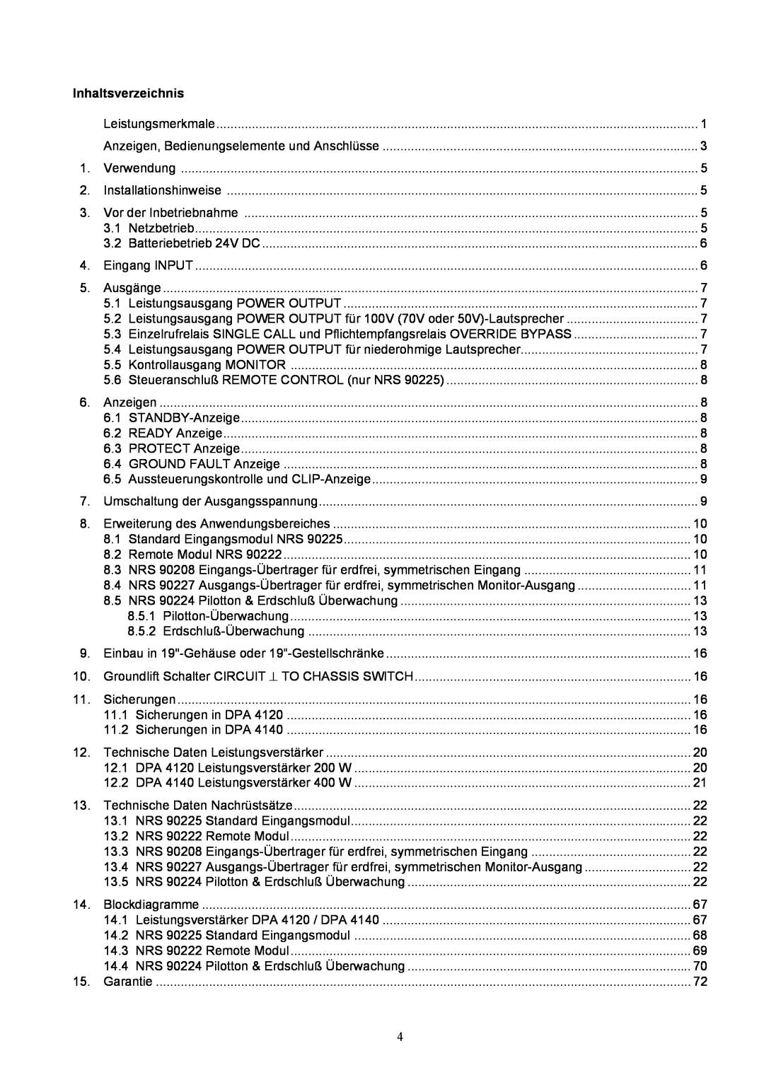 Dynacord DPA 4140, DPA 4120 owner manual Inhaltsverzeichnis 