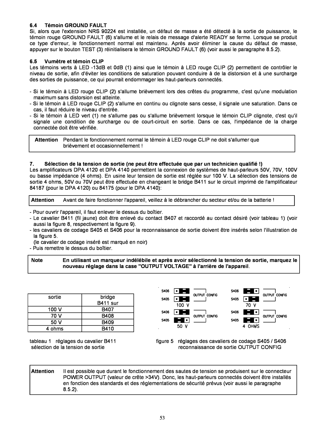 Dynacord DPA 4120, DPA 4140 owner manual 6.4Témoin GROUND FAULT, 6.5Vumètre et témoin CLIP 