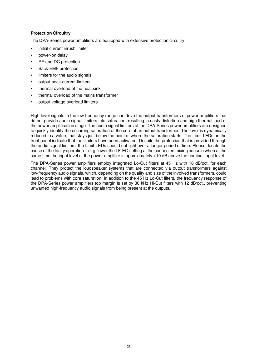 Dynacord DPA 4260, DPA 4245 owner manual Protection Circuitry 