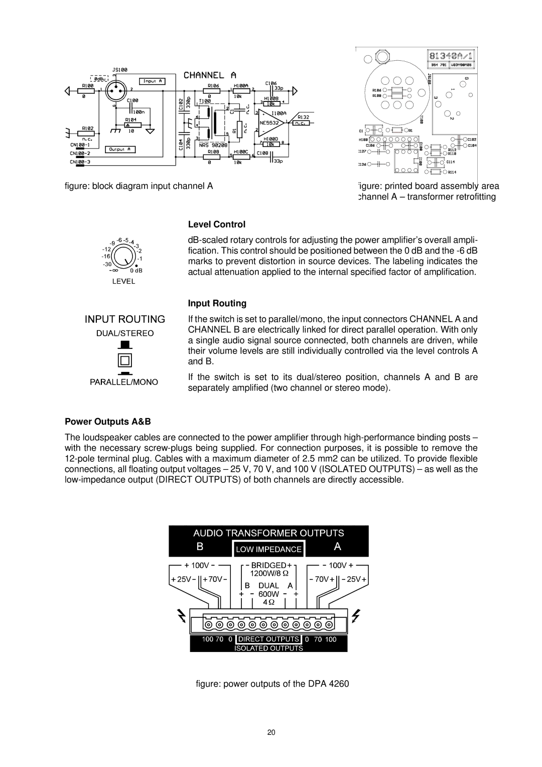 Dynacord DPA 4245, DPA 4260 owner manual Level Control, Input Routing, Power Outputs A&B 