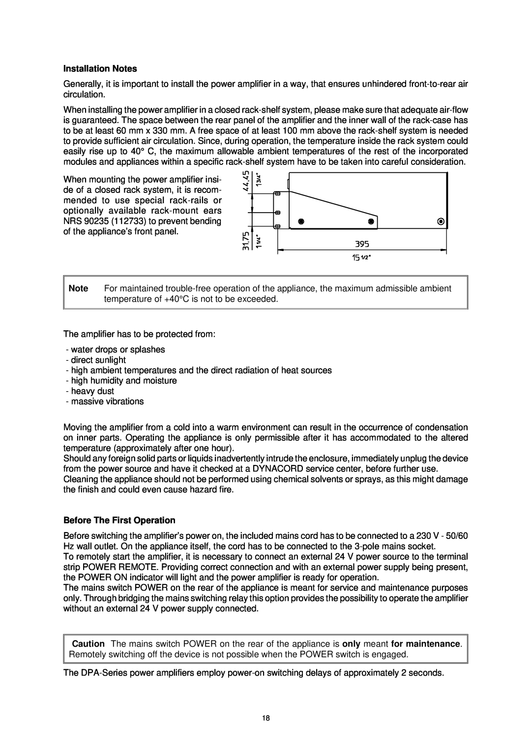 Dynacord DPA 4245, DPA 4260 owner manual Installation Notes, Before The First Operation 