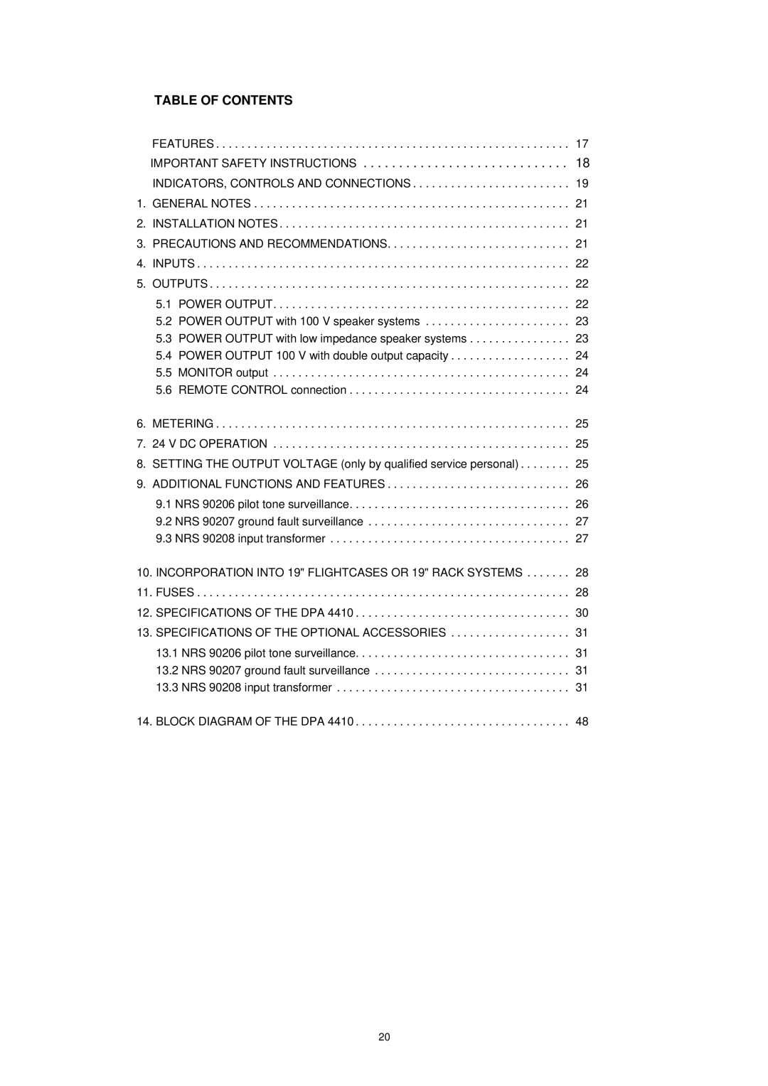 Dynacord DPA 4410 dimensions Table of Contents 