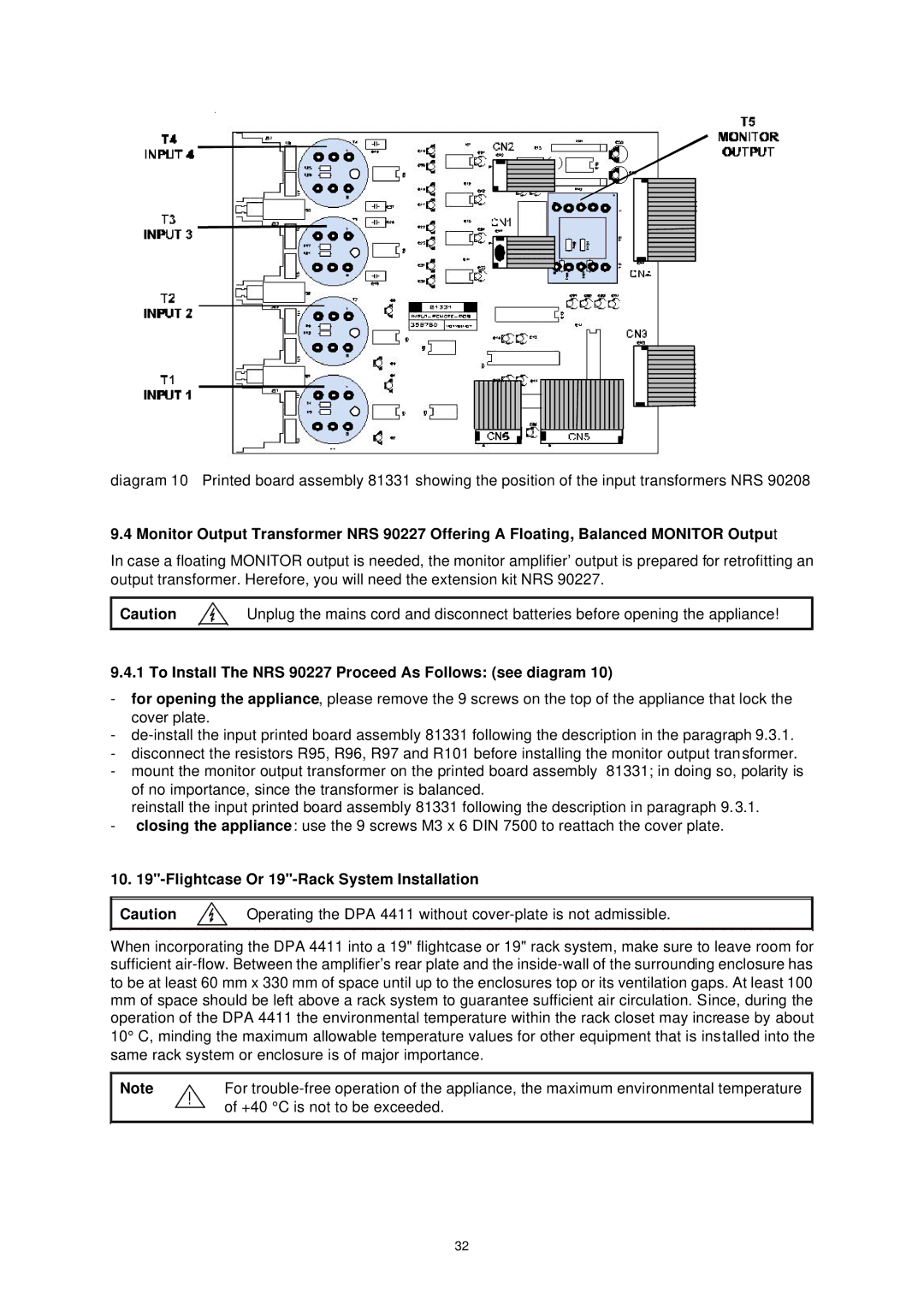 Dynacord DPA 4411 To Install The NRS 90227 Proceed As Follows see diagram, Flightcase Or 19-Rack System Installation 