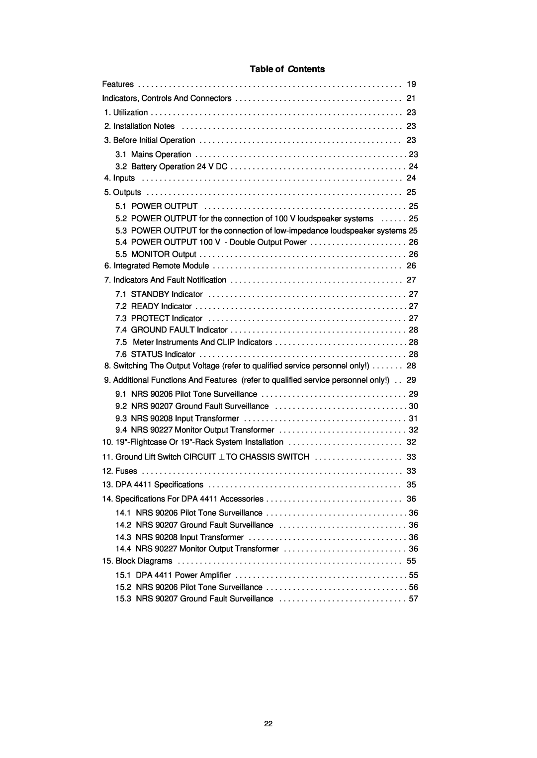 Dynacord DPA 4411 owner manual Table of Contents 