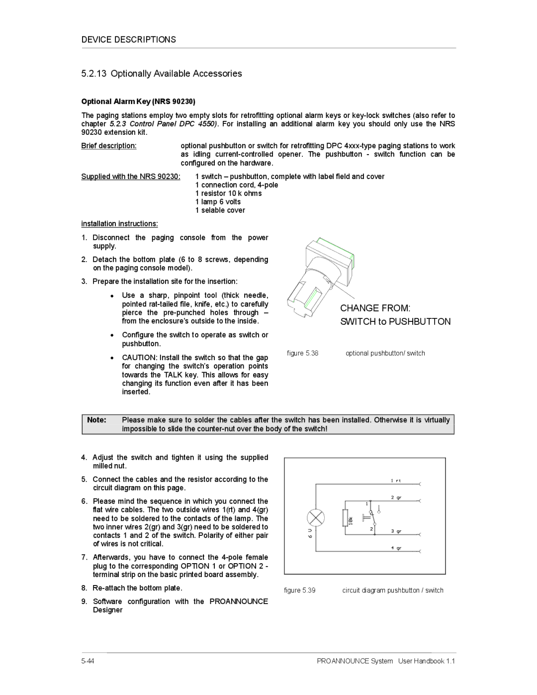 Dynacord DPM 4000 manual Optionally Available Accessories, Change from Switch to Pushbutton, Optional Alarm Key NRS 