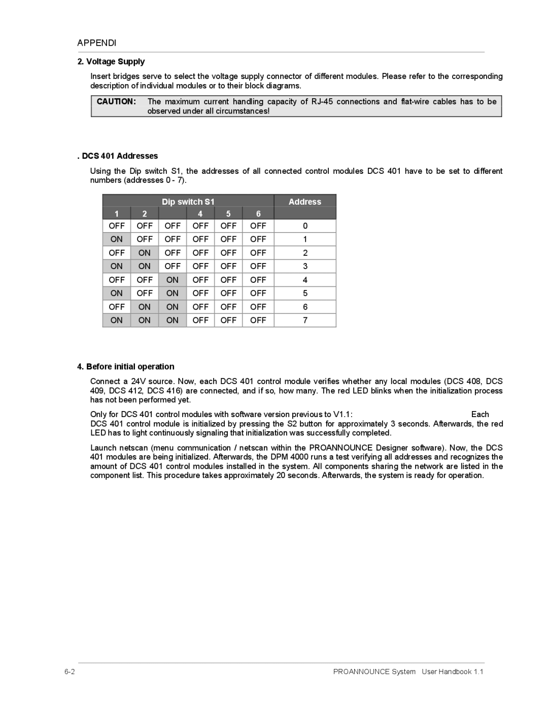 Dynacord DPM 4000 manual Voltage Supply, DCS 401 Addresses, Before initial operation 