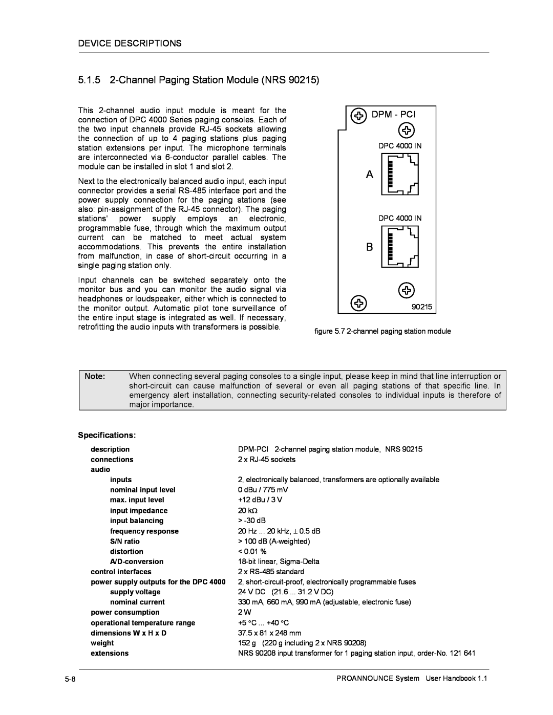 Dynacord DPM 4000 manual 5.1.5 2-ChannelPaging Station Module NRS 