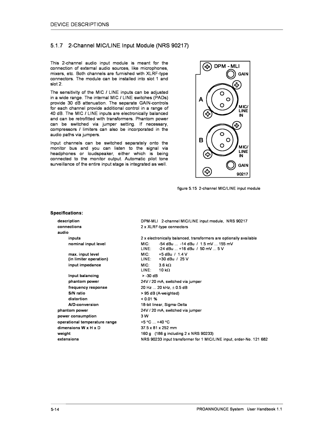 Dynacord DPM 4000 manual 5.1.7 2-ChannelMIC/LINE Input Module NRS, Dpm - Mli 