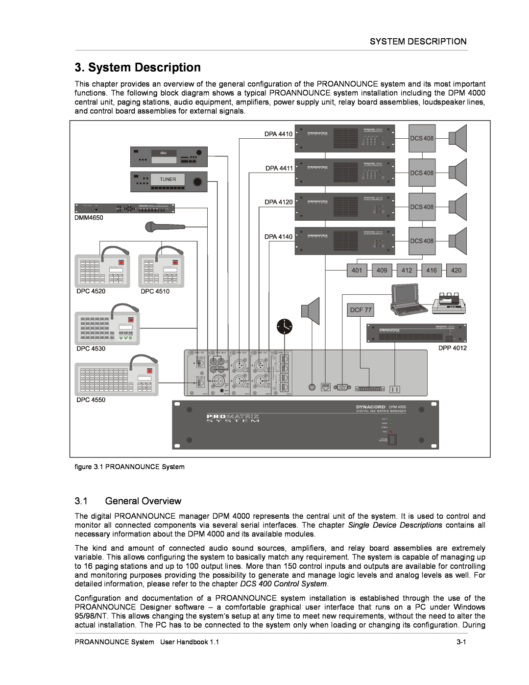 Dynacord DPM 4000 manual System Description, 3.1General Overview 