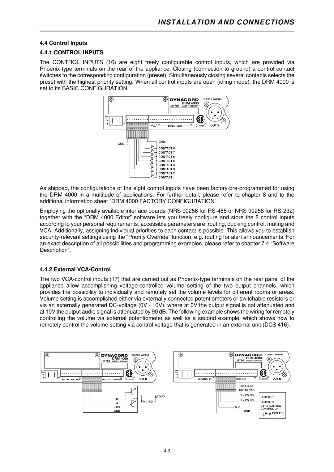 Dynacord DRM 4000 owner manual Control Inputs, External VCA-Control 