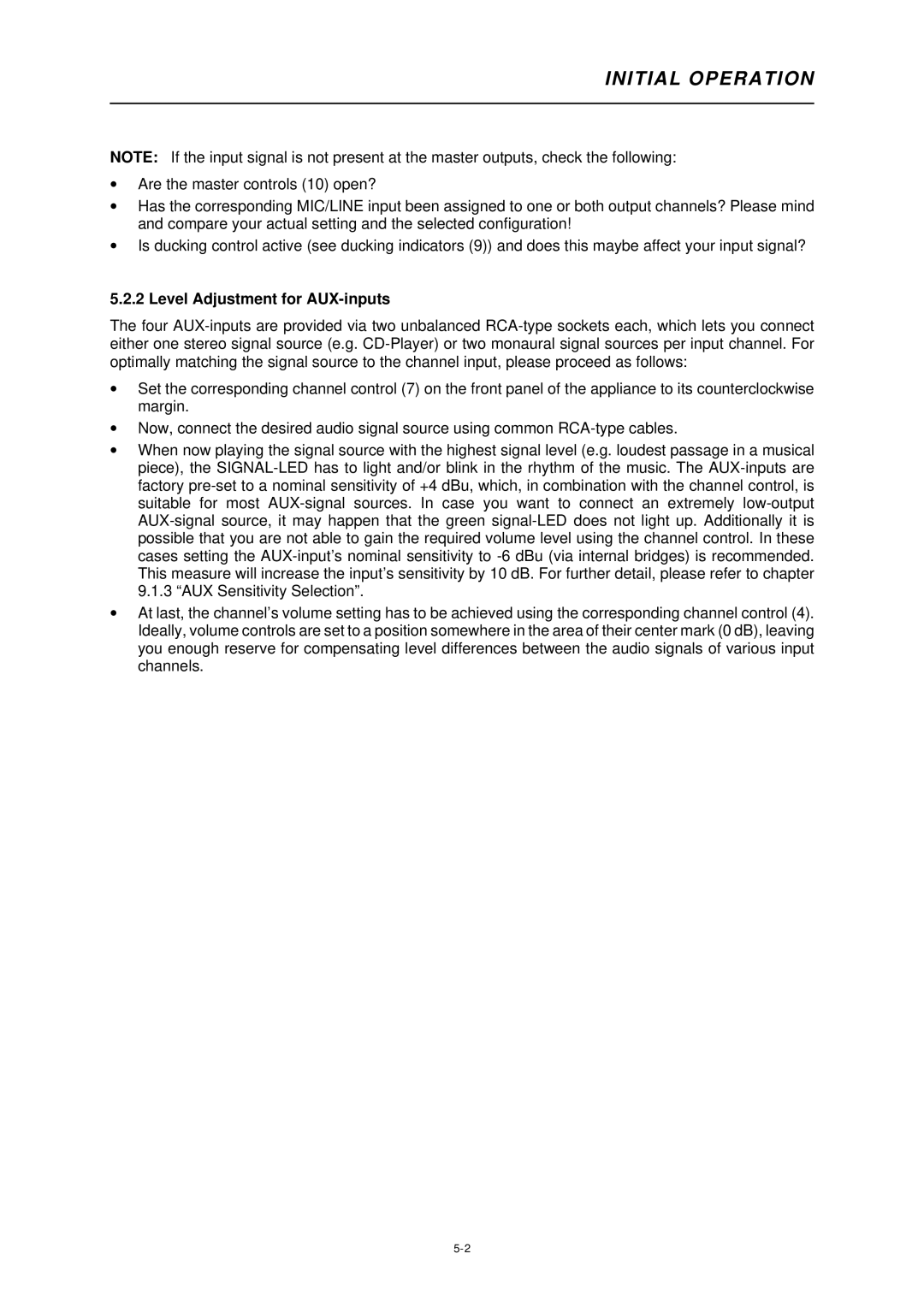 Dynacord DRM 4000 owner manual Level Adjustment for AUX-inputs 