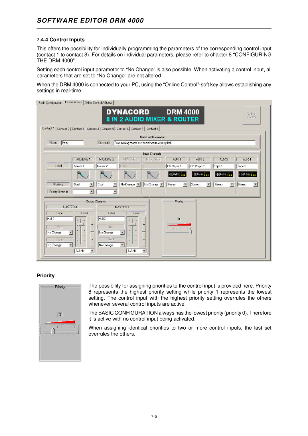 Dynacord DRM 4000 owner manual Control Inputs, Priority 