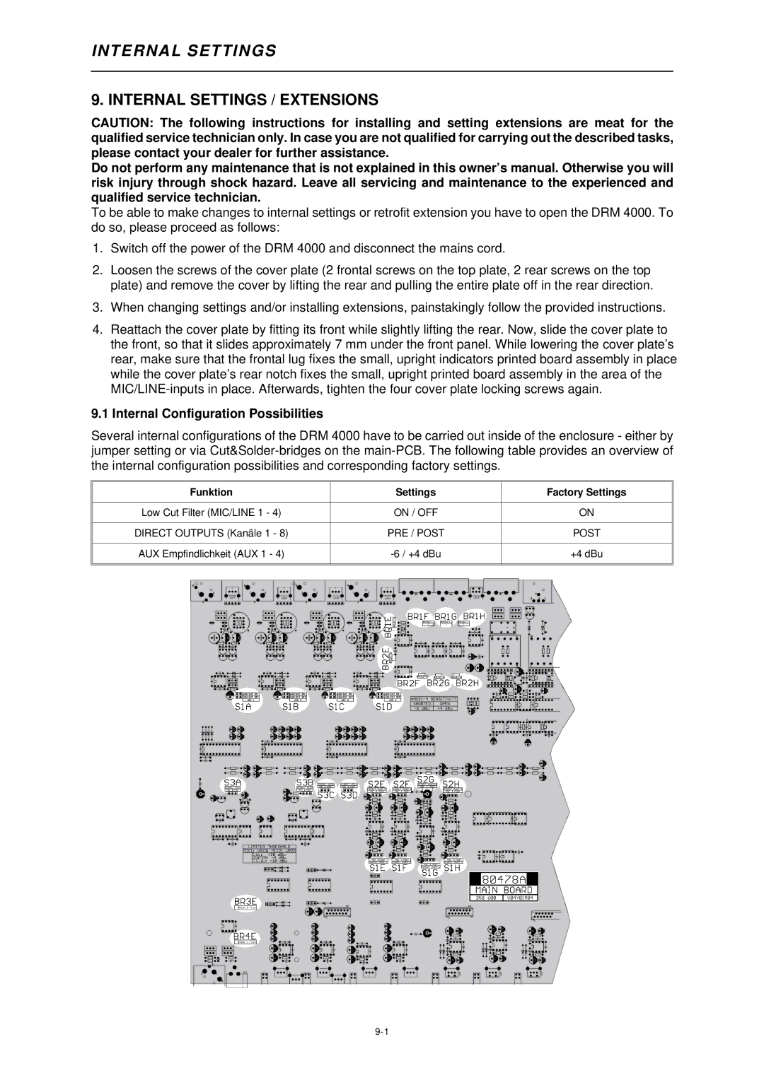 Dynacord DRM 4000 owner manual Internal Settings / Extensions, Internal Configuration Possibilities 