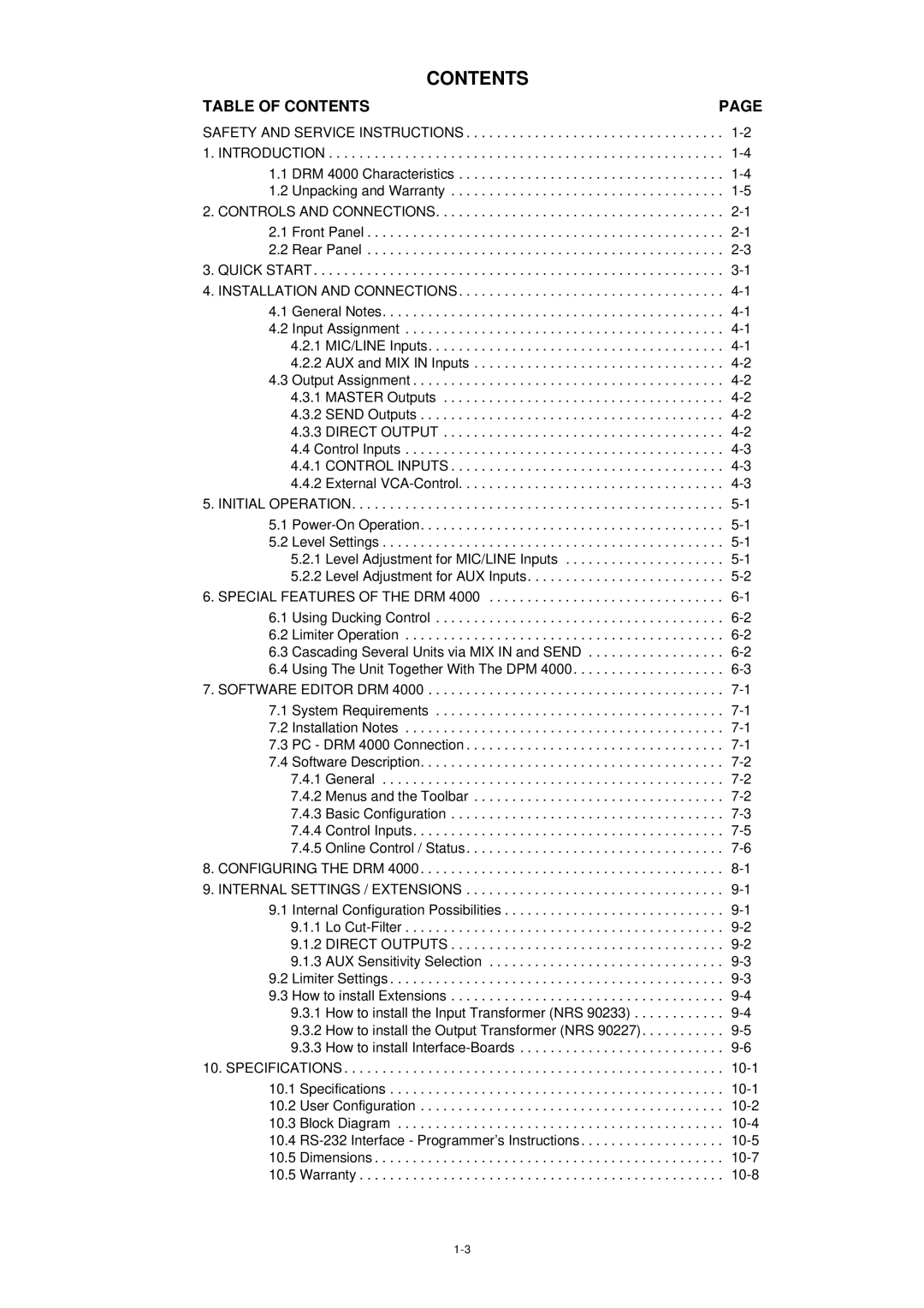 Dynacord DRM 4000 owner manual Contents 