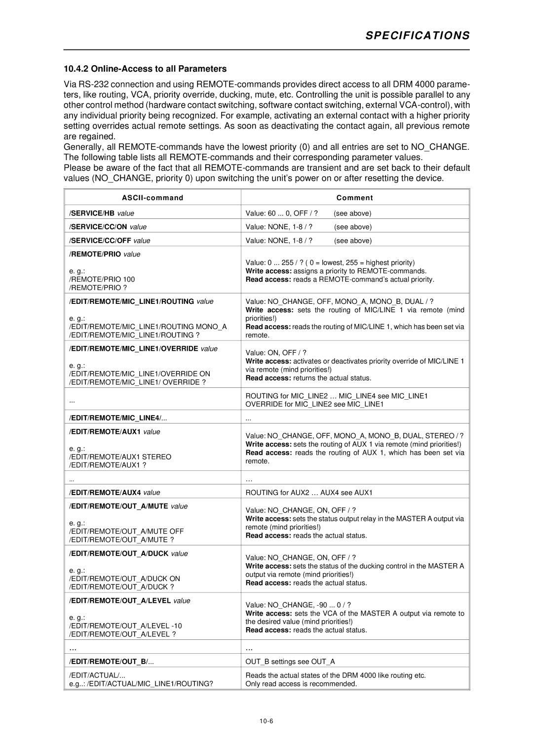 Dynacord DRM 4000 owner manual Online-Access to all Parameters, REMOTE/PRIO value 