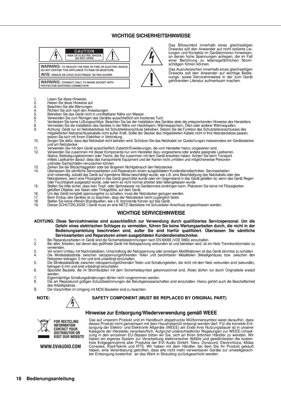 Dynacord DSA 8206, DSA 8209, DSA 8204, DSA 8212 Hinweise zur Entsorgung/Wiederverwendung gemäß Weee, Bedienungsanleitung 