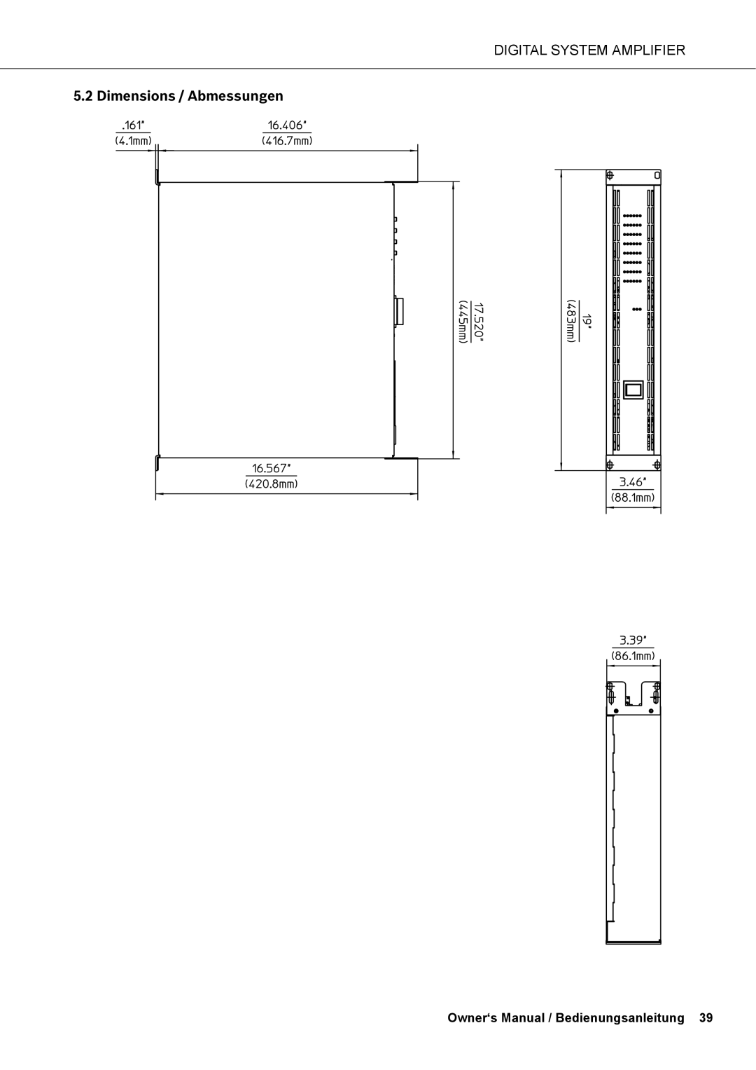 Dynacord DSA 8410, DSA 8805, DSA 8405 owner manual Dimensions / Abmessungen 