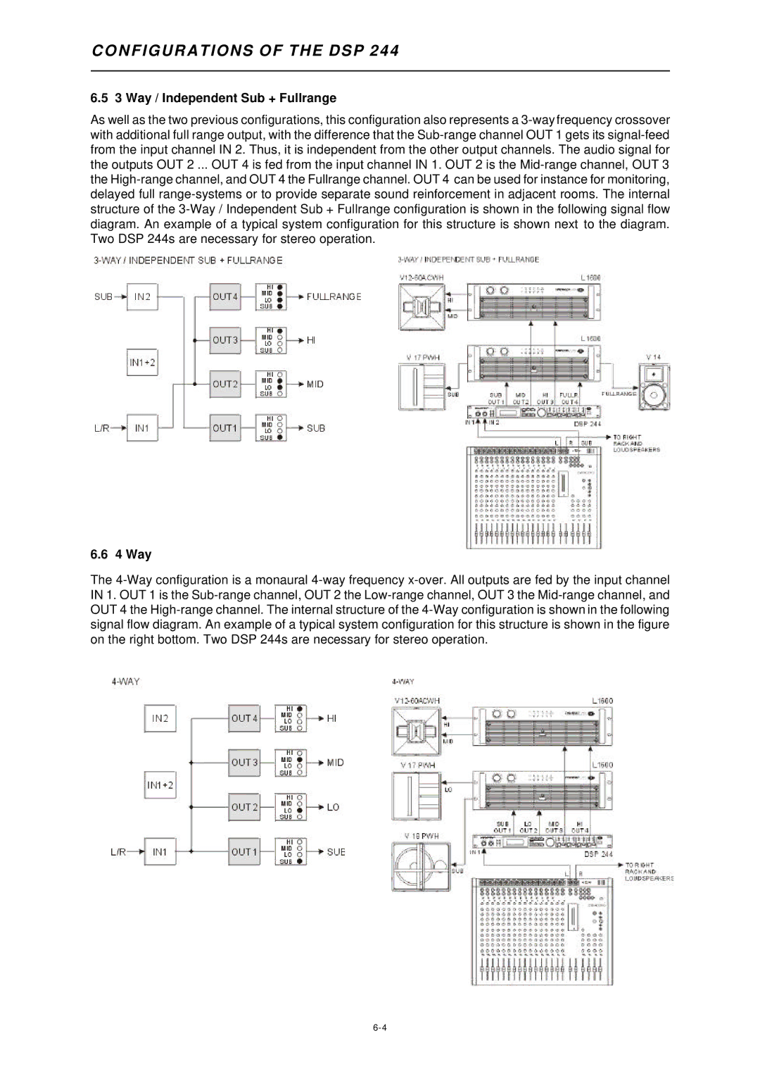 Dynacord DSP 244 owner manual Way / Independent Sub + Fullrange, 4 Way 