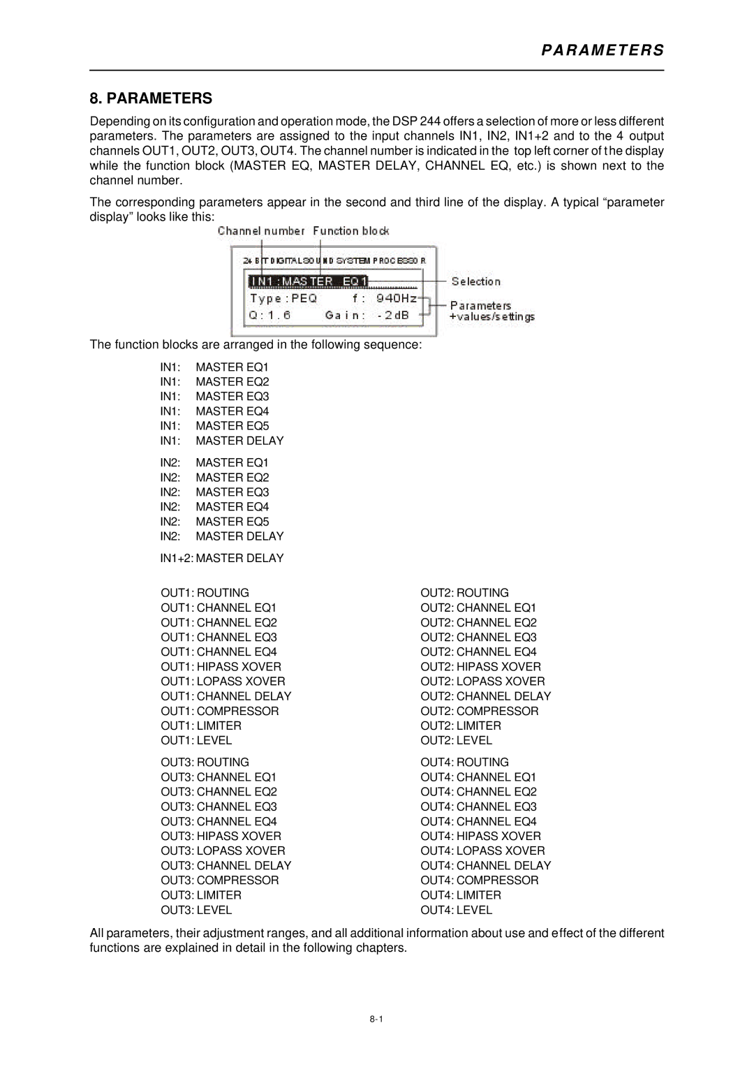 Dynacord DSP 244 owner manual R a M E T E R S, Parameters 