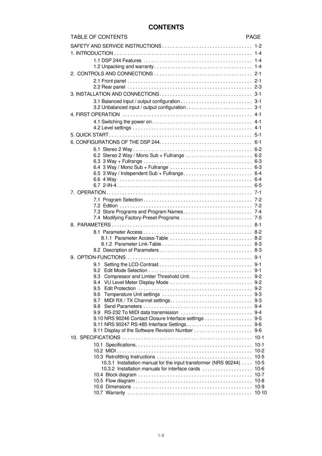 Dynacord DSP 244 owner manual Contents 