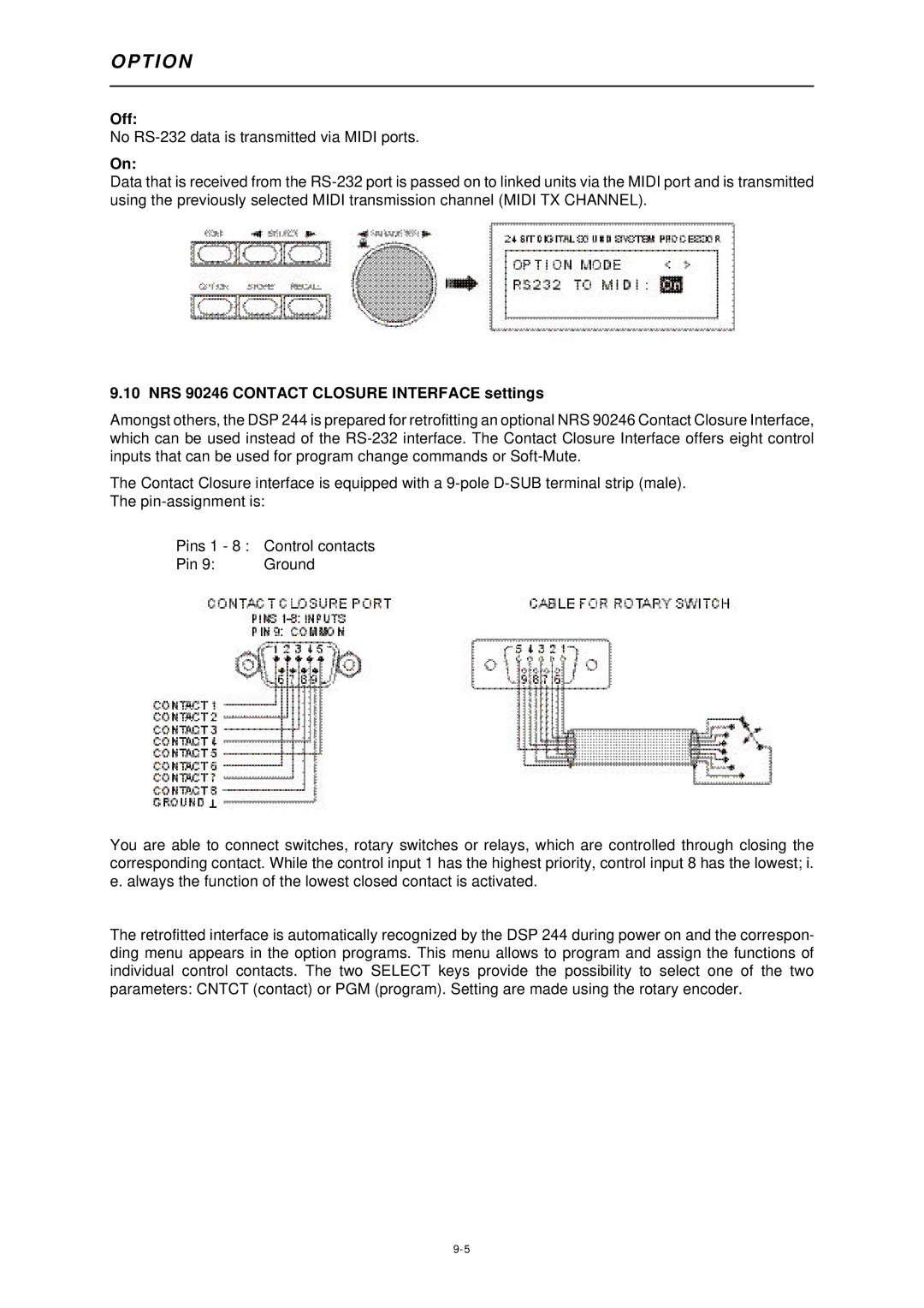 Dynacord DSP 244 owner manual NRS 90246 Contact Closure Interface settings 