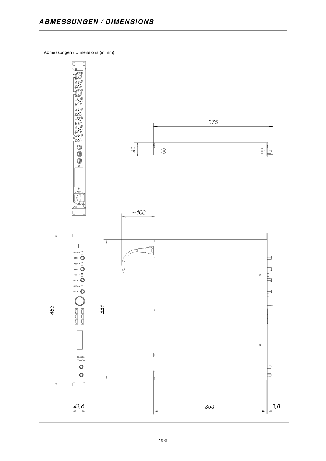 Dynacord DSP 244 owner manual Abmessungen / Dimensions 