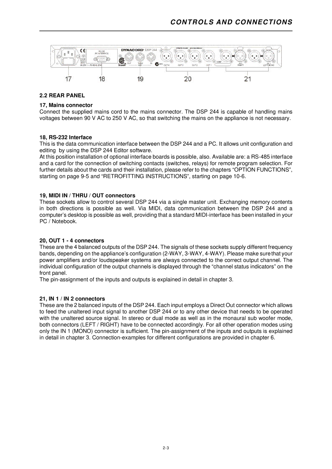 Dynacord DSP 244 owner manual Rear Panel 