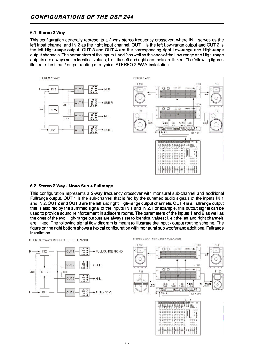 Dynacord DSP 244 owner manual C O N Figurations Of The Dsp, Stereo 2 Way / Mono Sub + Fullrange 