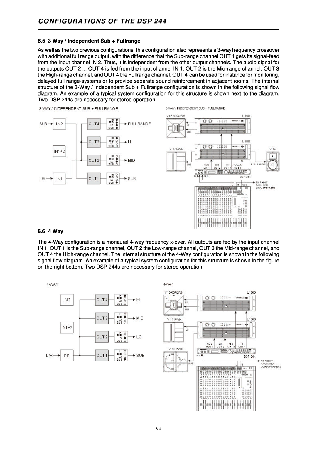 Dynacord DSP 244 owner manual 6.5 3 Way / Independent Sub + Fullrange, 6.6 4 Way, C O N Figurations Of The Dsp 