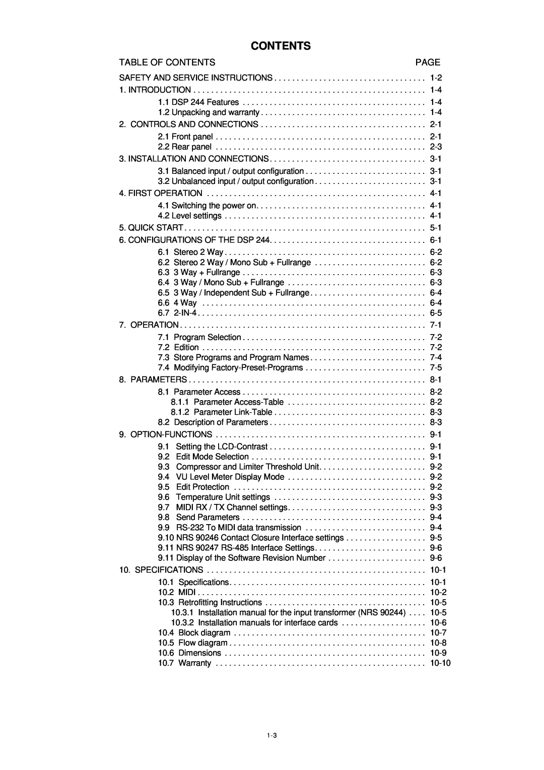 Dynacord DSP 244 owner manual Table Of Contents 