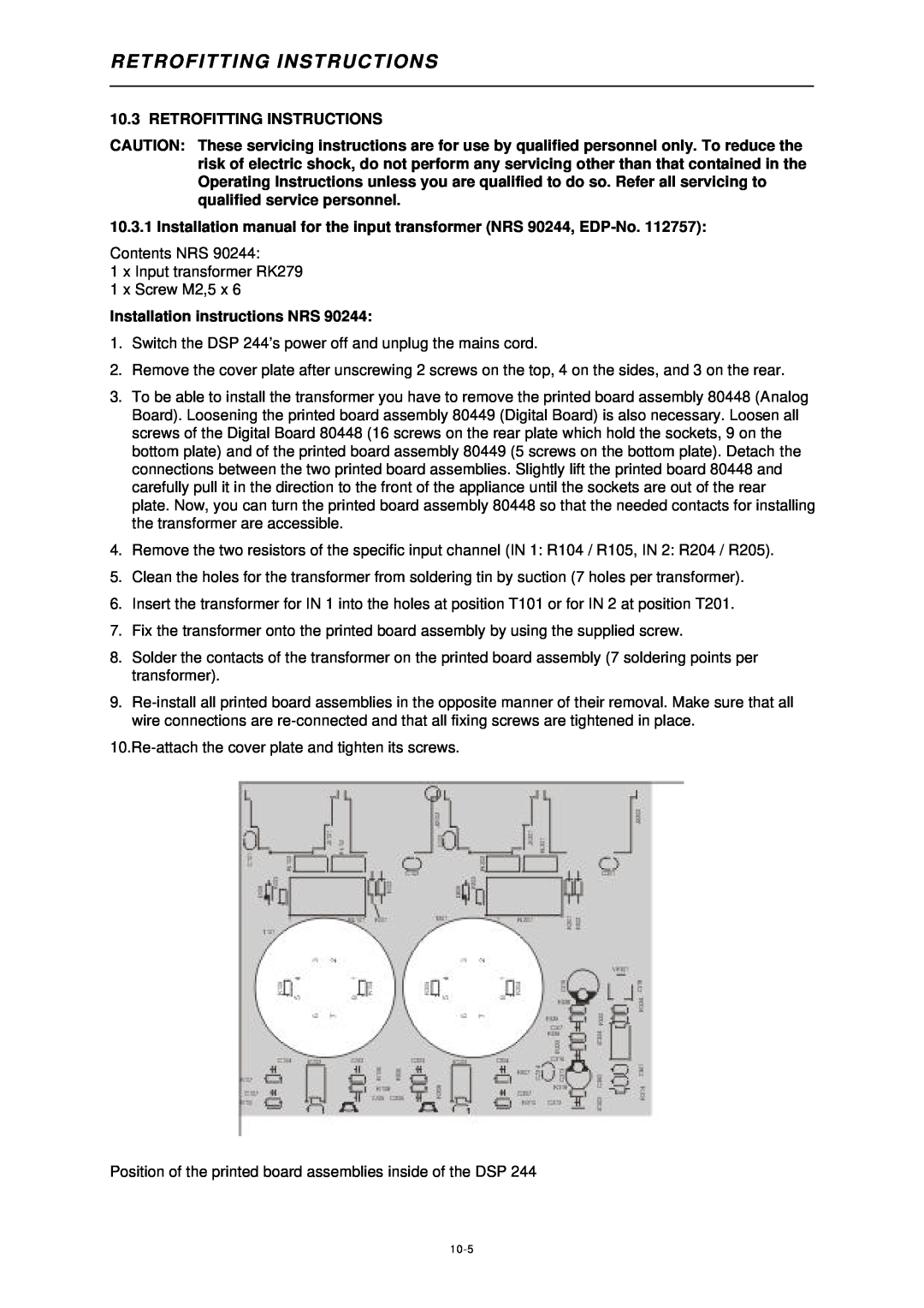 Dynacord DSP 244 owner manual Retrofitting Instructions, Installation instructions NRS 