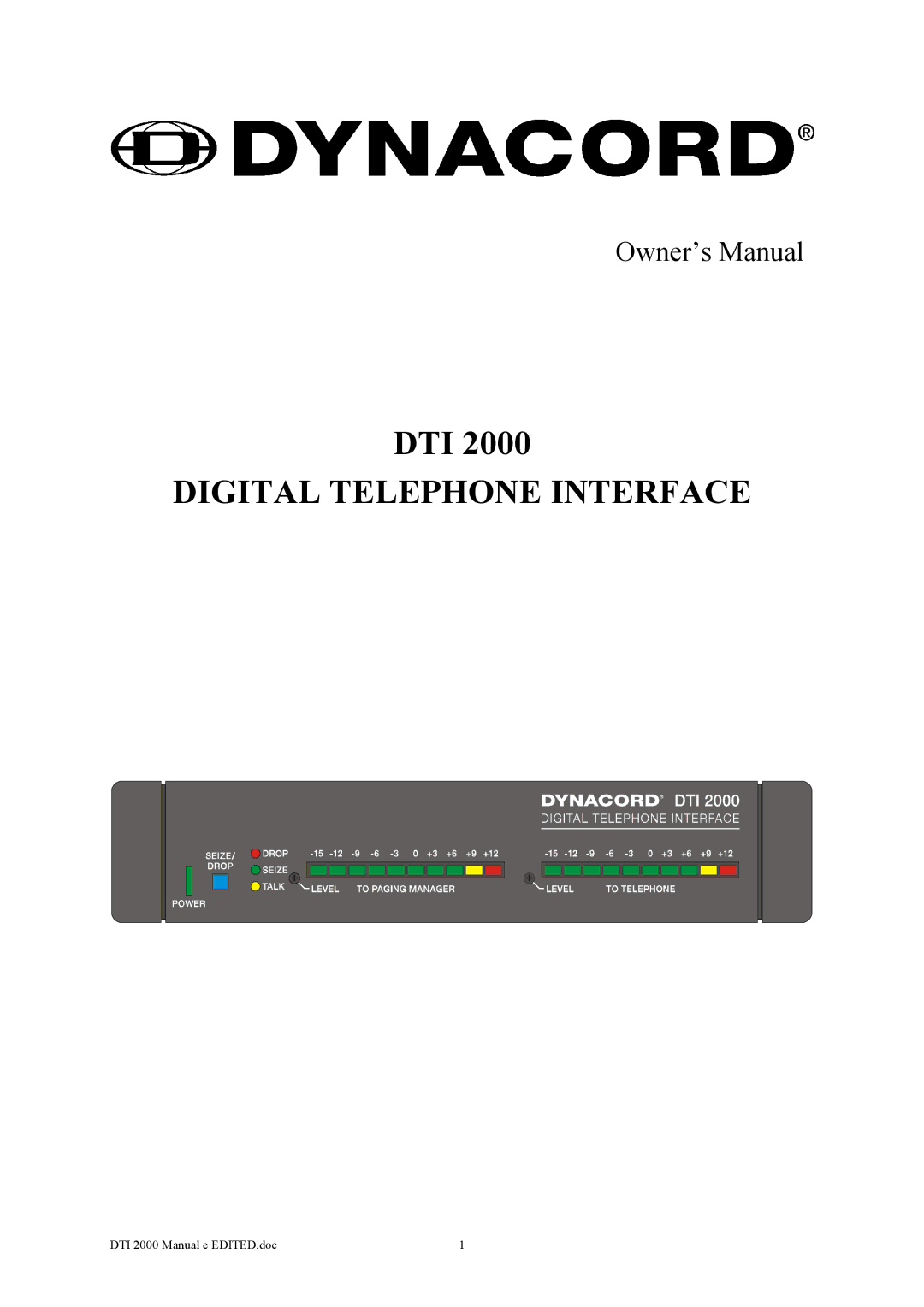 Dynacord DTI 2000 owner manual Digital Telephone Interface 