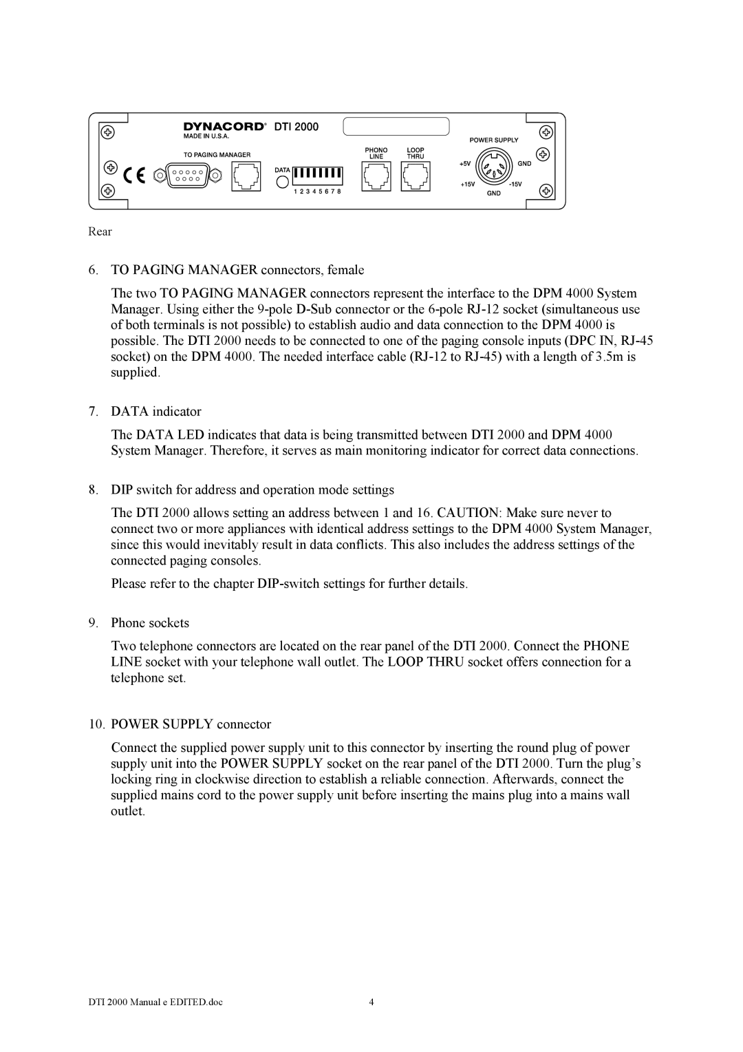 Dynacord DTI 2000 owner manual Rear 