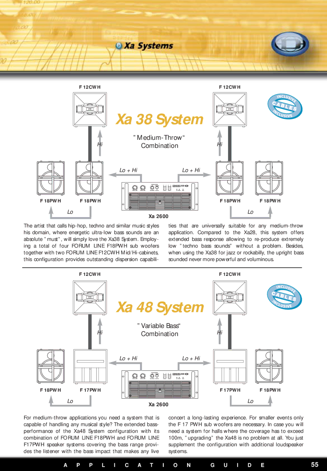 Dynacord F12 manual Xa 38 System, Xa 48 System, Medium-Throw Combination 